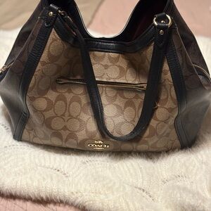 Coach Brown and Black Signature Shoulder Bag